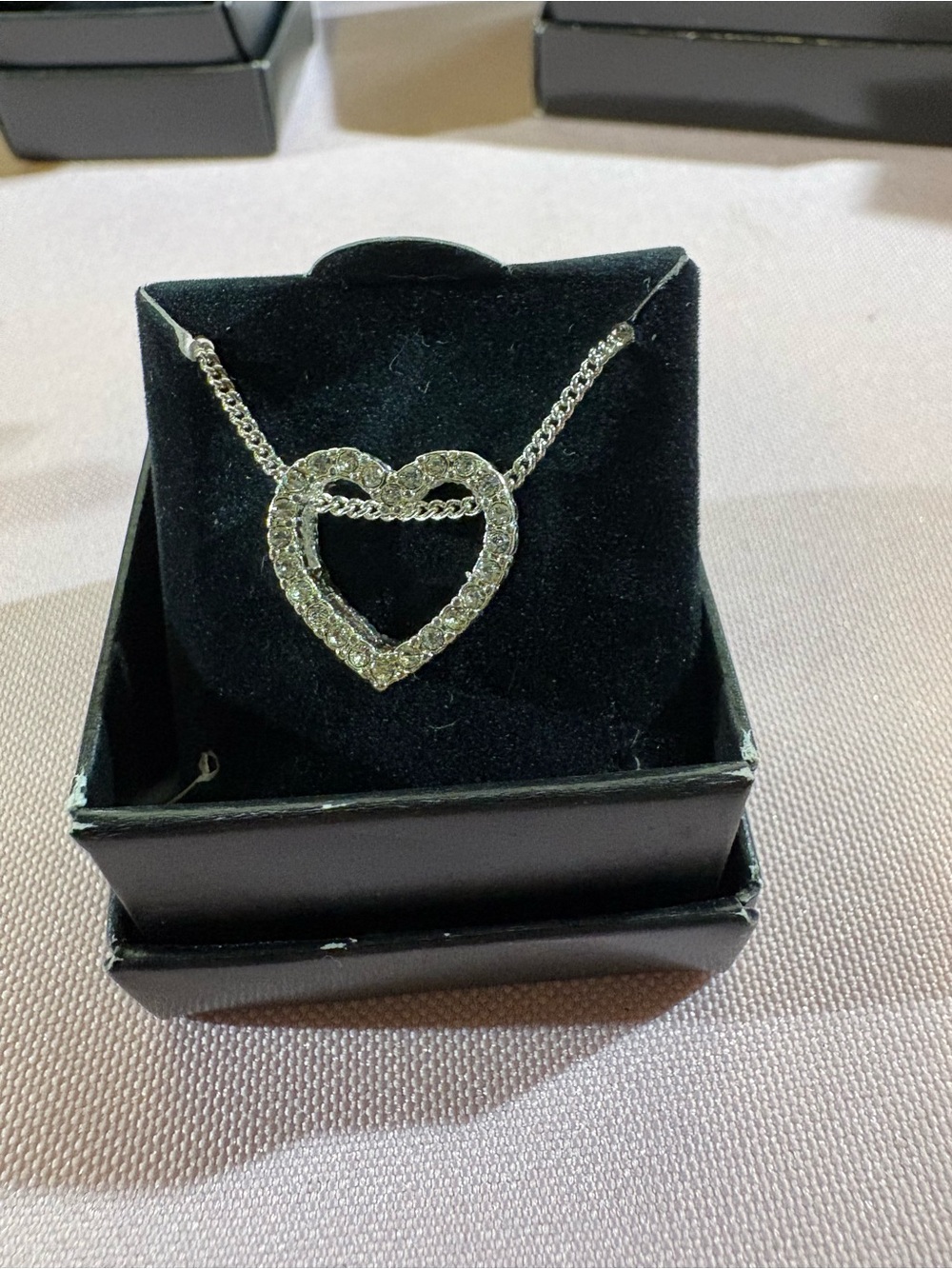 Avon Silver Heart Pendant Necklace with Crystal Accents